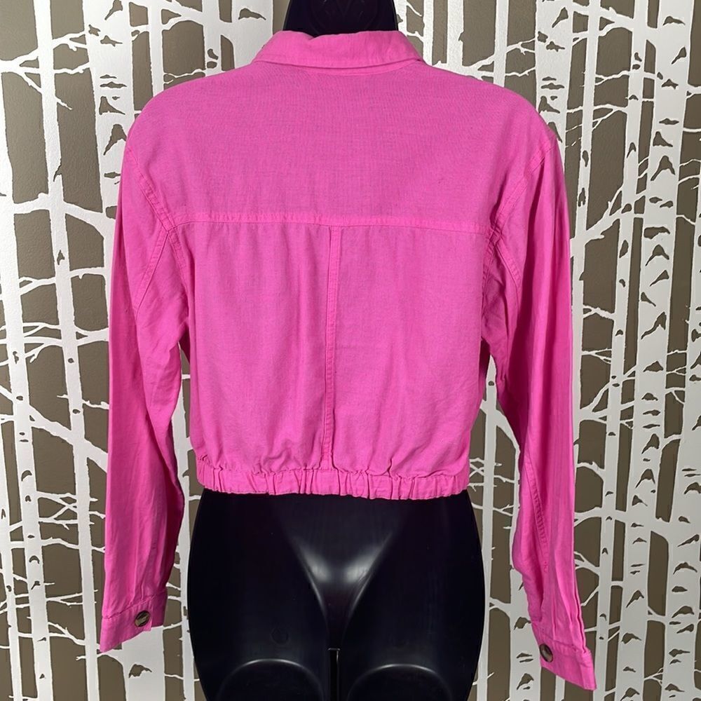 Barbiecore Bubblegum Pink Linen Blend Pullover Shirt / Shacket - Picture 7 of 16